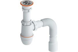 Сифон для умывальника РМС СУ-02, 1 1/2 дюйма, проход 40/50мм, прикручивающийся, с гибкой трубой 89021