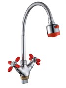 Смеситель для кухни AMMORE A5383-4T, с гибким изливом, двухвентильный, красный, ЦАМ 89469