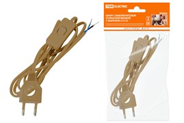 Шнур сетевой TDM ШУ03В SQ1305-0023, ШВВП 2х0.75мм2, 6А, 250В, IP20, 2м, с выключателем и плоской вилкой с вырезом, бронза 24652