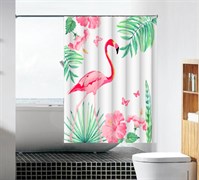 Шторка для ванной комнаты тканевая Розовый фламинго MZ-103, 180x180см, водонепроницаемая
