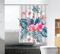 Шторка для ванной комнаты тканевая Фламинго в цветах MZ-104, 180x180см, водонепроницаемая