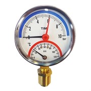 Термоманометр радиальный Tim, 10 баров, для измерения температуры и давления теплоносителя отопительных систем и котлов