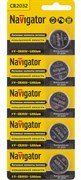 Батарейка литиевая Navigator NBT-CR2032-BP5/94 765, диаметр 20мм, плоская, круглая 39021