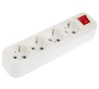 Колодка розеточная для удлинителя Smartbuy SBE-16-4-00-ZS, четырехместная, 16А, 250В, корпус АБС-пластик, с заземлением, с выключателем, белая