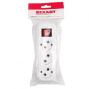 Колодка розеточная для удлинителя REXANT Эконом 11-8713, 6A, трехместная, с выключателем, белая