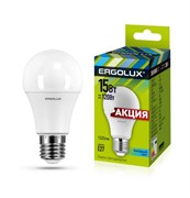 Лампа светодиодная Ergolux LED-A60-15W-E27-4K, ЛОН, 15Вт, 180-240В, Е27