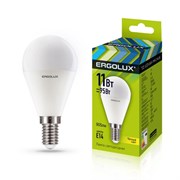 Лампа светодиодная Ergolux LED-G45-11W-E14-4K, 11Вт, 180-240В, шар, Е14