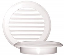 Решетка вентиляционная EVENT ПКР145/100, диаметр 100мм, с фланцем, с жалюзи, круглая, пластиковая, белая