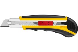 Нож с автостопом STAYER HERCULES-18, с дополнительным фиксатором, с сегментированным лезвием, с автозаменой лезвий, 8 запасных лезвий в комплекте, 18мм